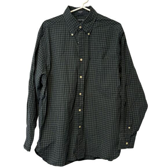 Nautica Y2K Men's Button Down Shirt 100%‎ Cotton Green Plaid Size Large Grunge - Picture 1 of 5